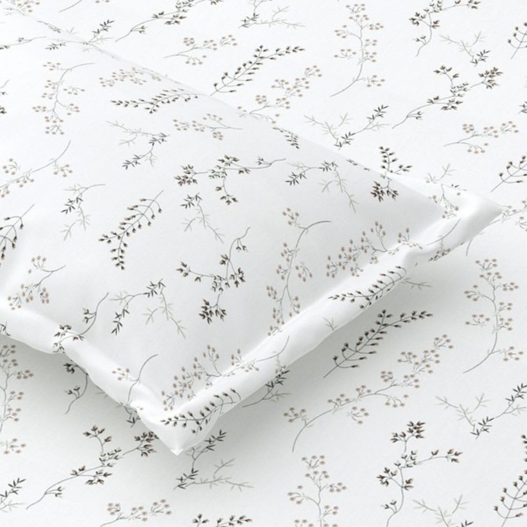 Jaipur Weaves Bedsheet King Size 100% Pure Cotton Bed Sheet with 2 Pillow Covers, 240 TC Premium Bedding Set, 108x108 inches, Super Soft Cozy (Spring Tulips Brown, Super King)