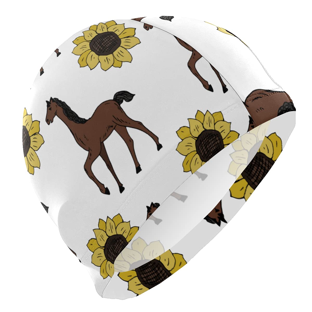 Hupery Horses with Sunflower Swim Cap Easy Put On/Off Swimming Caps Long Hair Short Hair Swim Caps for Adult Youth Women Men