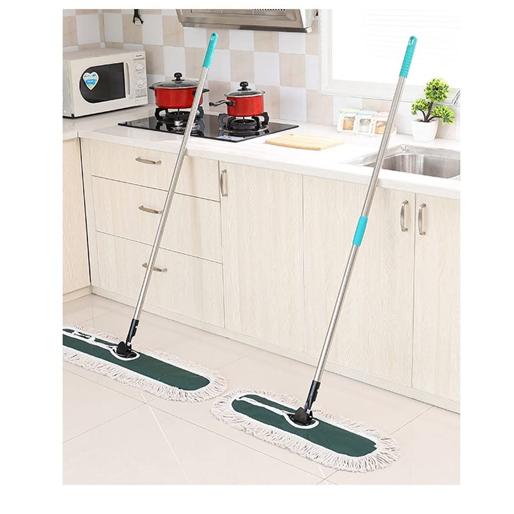Fregona Plana de Hilo de algodón Grande con Mango Ajustable, Limpiador de fregona Industrial para Oficina y hogar, Limpieza de Suelos de Madera Dura (Onecolor 60cm)