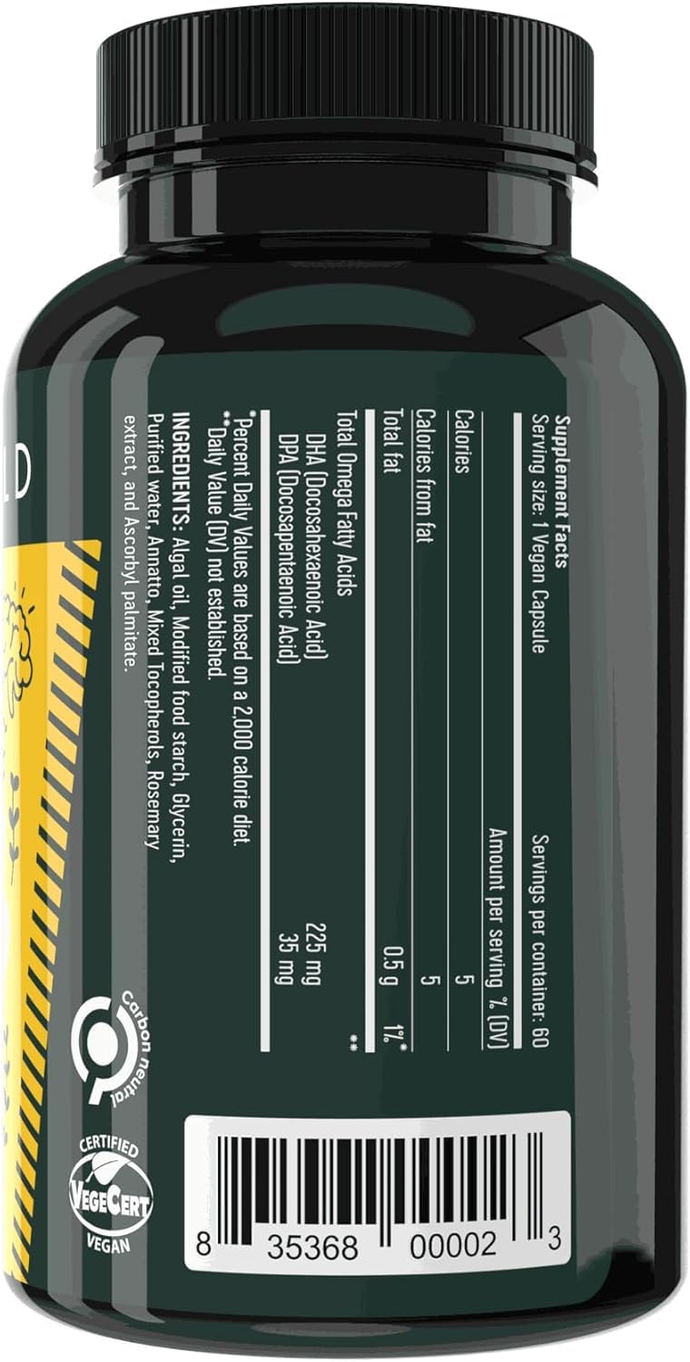 Vegan Omega 3 DHA: Algae Oil, Most Reviewed, Carrageenan Free, Sustainably Sourced, Tested, No Heavy Metals, Fish Oil Alt, Plant Based Omega. Supports Heart, Brain, Joint Health w/DPA-image-28
