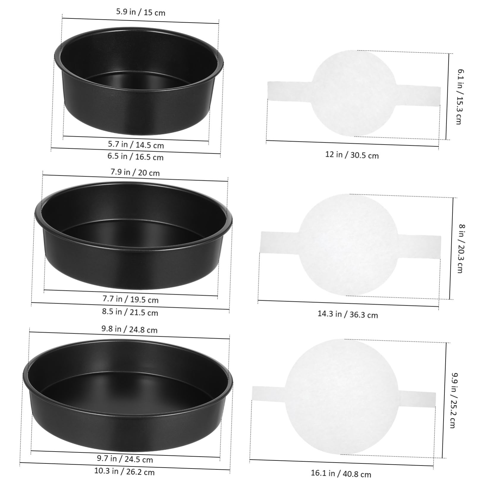Set Di 3 Teglie Antiaderenti Per Torte A Strati Da 6 8 E 10 Rotonde Con Carta Da Forno Versatili Forniture Per La Cottura
