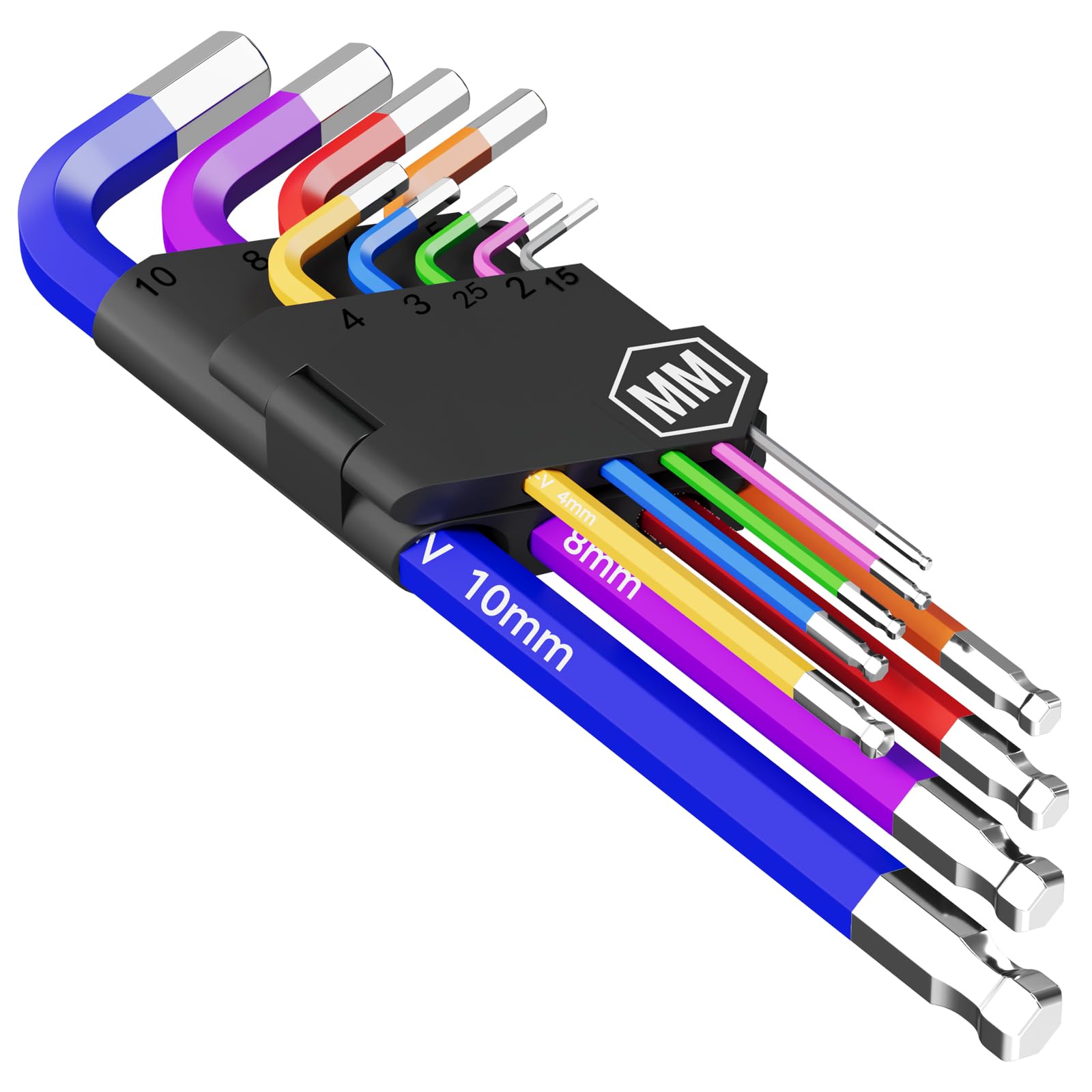 Fineonly 9PCS Allen Wrench Set 1.5-10mm Long Ball End Hex Key Set Cr-V Metric Allen Key Hexagonal Assortment