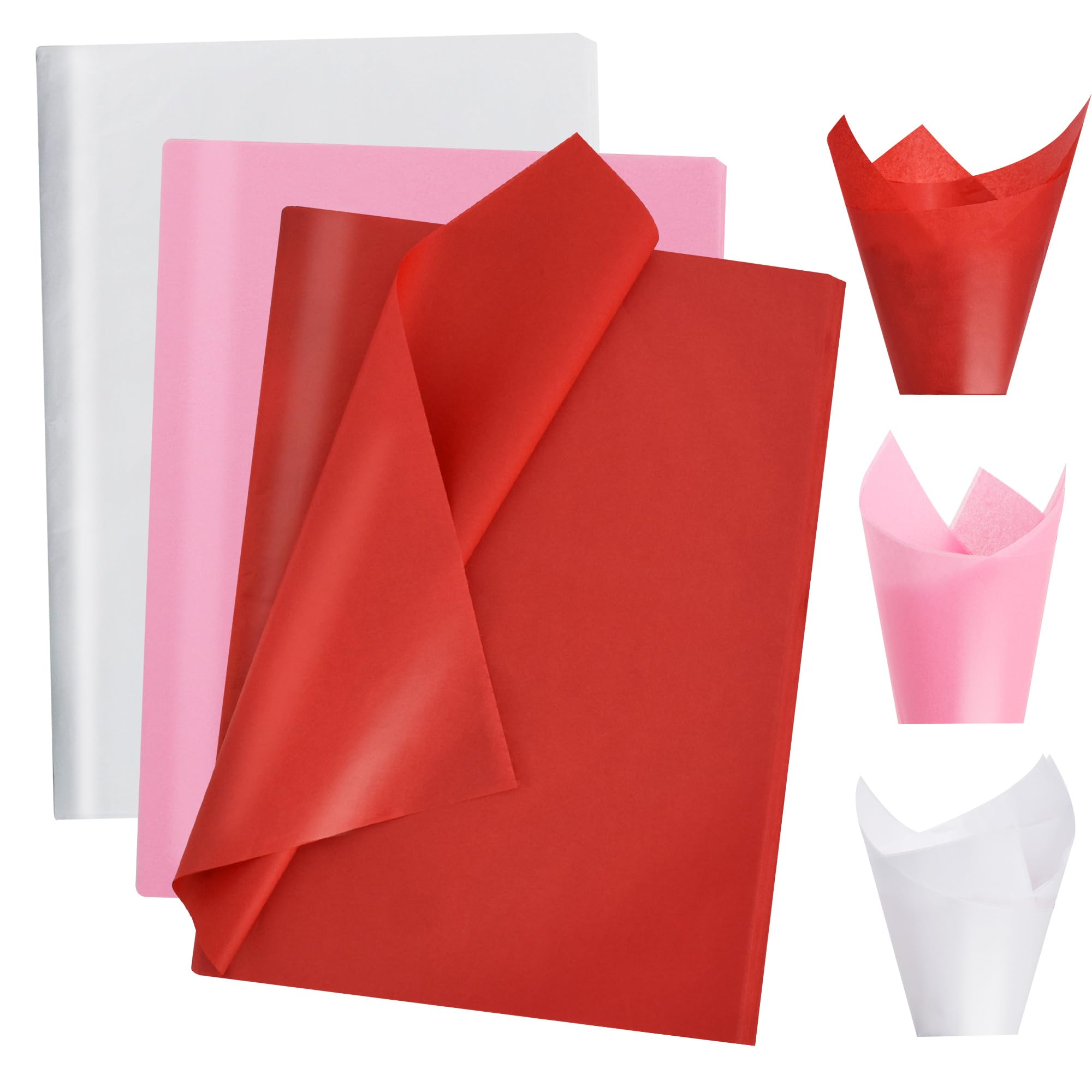 TONIFUL Valentine's Day Colored Multicolor Wrapping Tissue Paper Bulk 14x20 Inch Red Pink White 90 Sheets Gift Wrap Paper for Valentine's Day Christmas Birthday Wedding Crafts Flowers Decoration