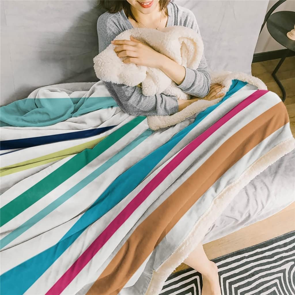 Color Stripes Sherpa Blanket Thick Velvet Flannel Bedspreads Office Nap Throw Sofa Cover Bedding
