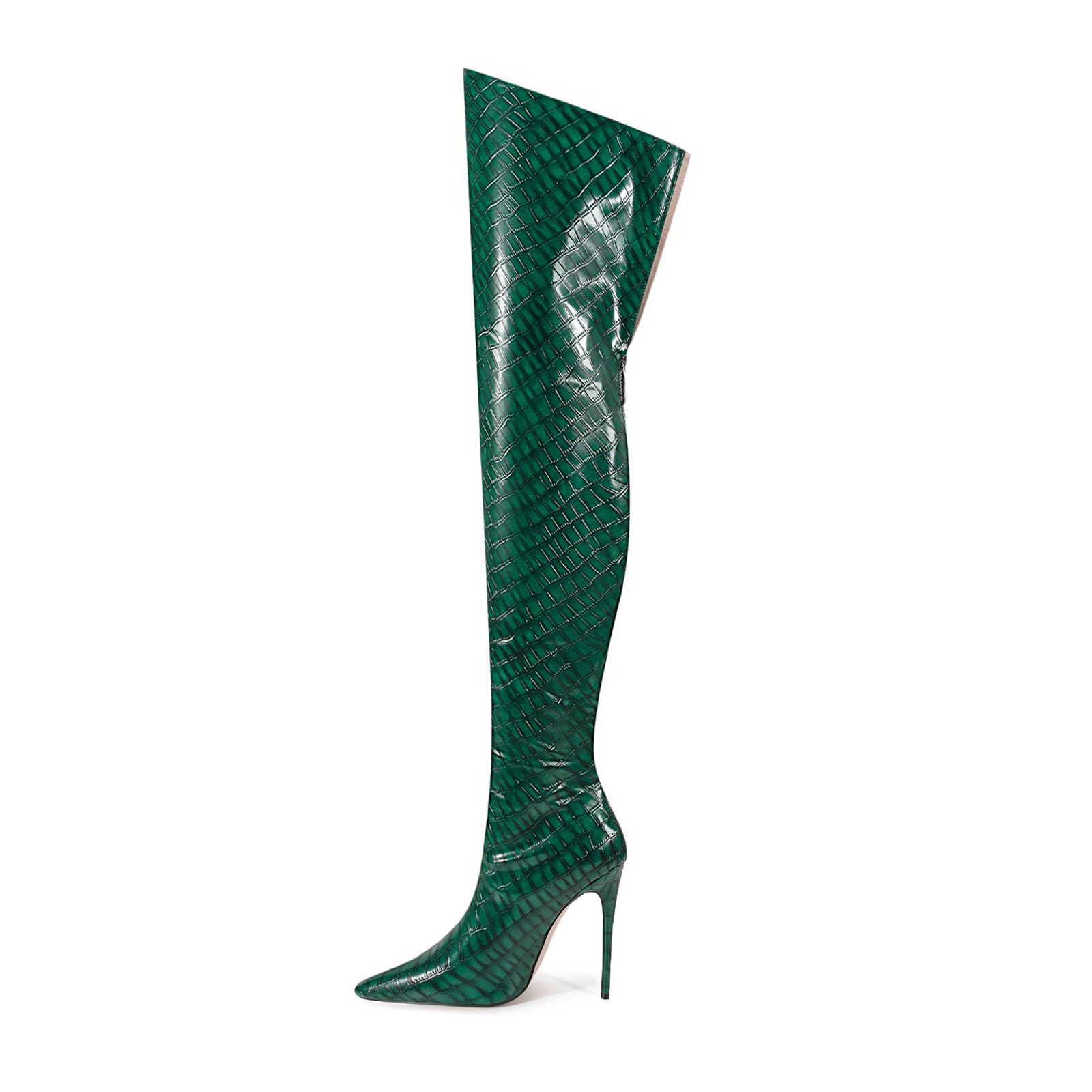 Thigh high boots for women striped Back zipper Burgundy Zebra Print Over the knee Sexy gold white pointed toe Cow Print leopard Magenta stiletto heel