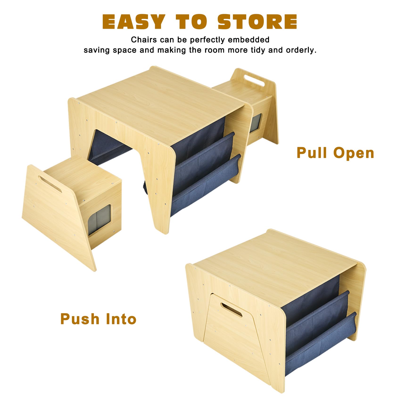 GOME 3 in 1 Wooden Toddler Table and Chair Set, Multi-Purpose Kids Activity Table with Bookshelf and Toy Storage Chairs for Reading Playing Drawing,1-6 Year Old Children Furniture