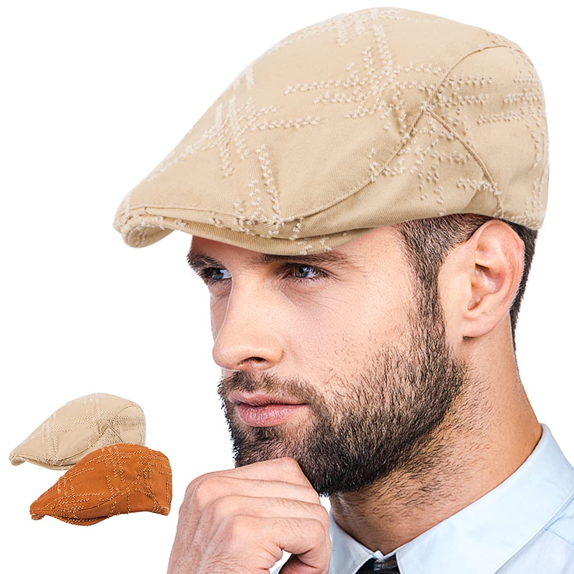 LADYBROLADYBRO 2Pack Unisex Flat Cap Newsboy Hats for Men Women, Scally Cap Summer Hat for Golf