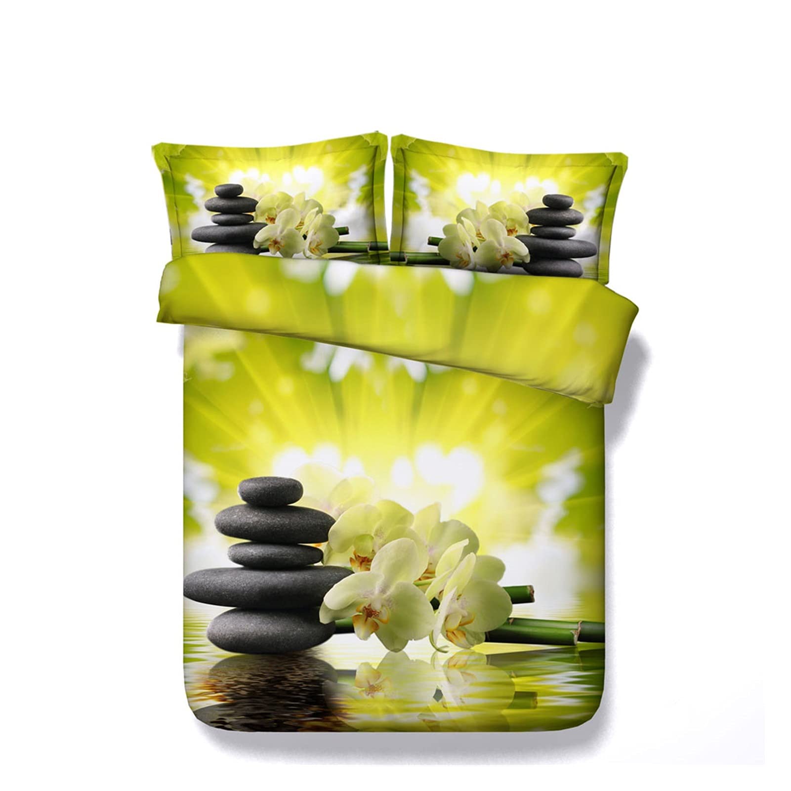 Parure de lit en bambou motif orchidée noir avec housse et 2 taies