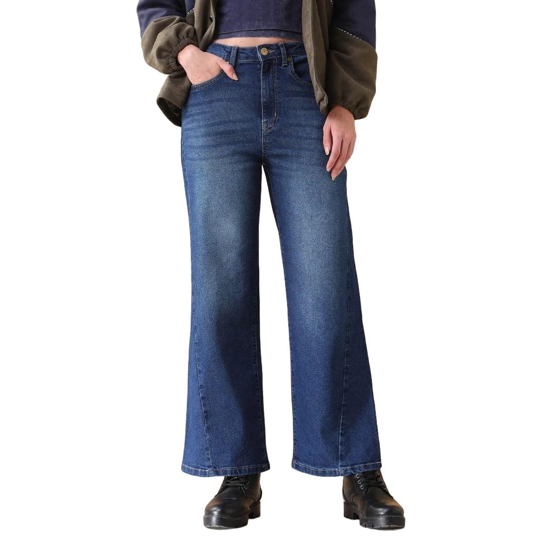flying machine Women's Wide Leg Fit Jeans| Solid | High Rise | Stretchable | Jeans for Woman-picture-14