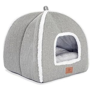 cat beds for Indoor Cats, Foldable cat Bed cave, cat Bed with Washable Cushions, cat Bed for Kittens, Small Pets, cat Tent, Soft and Warm Indoor cat House, Gray
