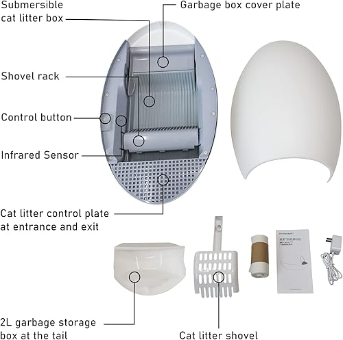 Miniatura 6 de HONEY CARE Caja de arena automática para gatos autolimpiante, no más recogidas y sin polvo, caja de arena para gatos múltiples color blanco