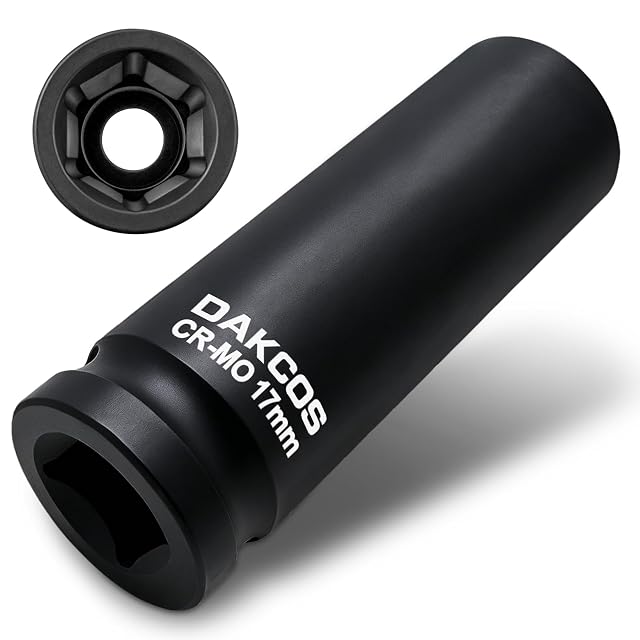 DAKCOS 17 mm długa sześciokątna nasadka udarowa 1/2″, do kluczy udarowych