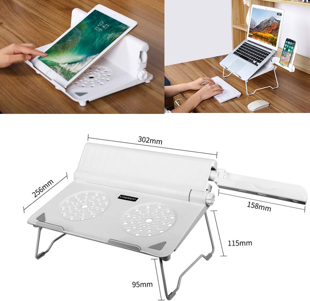 Lightweight Laptop Desk Stand with Adjustable Phone Holder Foldable & Portable Riser Compatible 13-17 inch Notebook Base Holder (White) image 5
