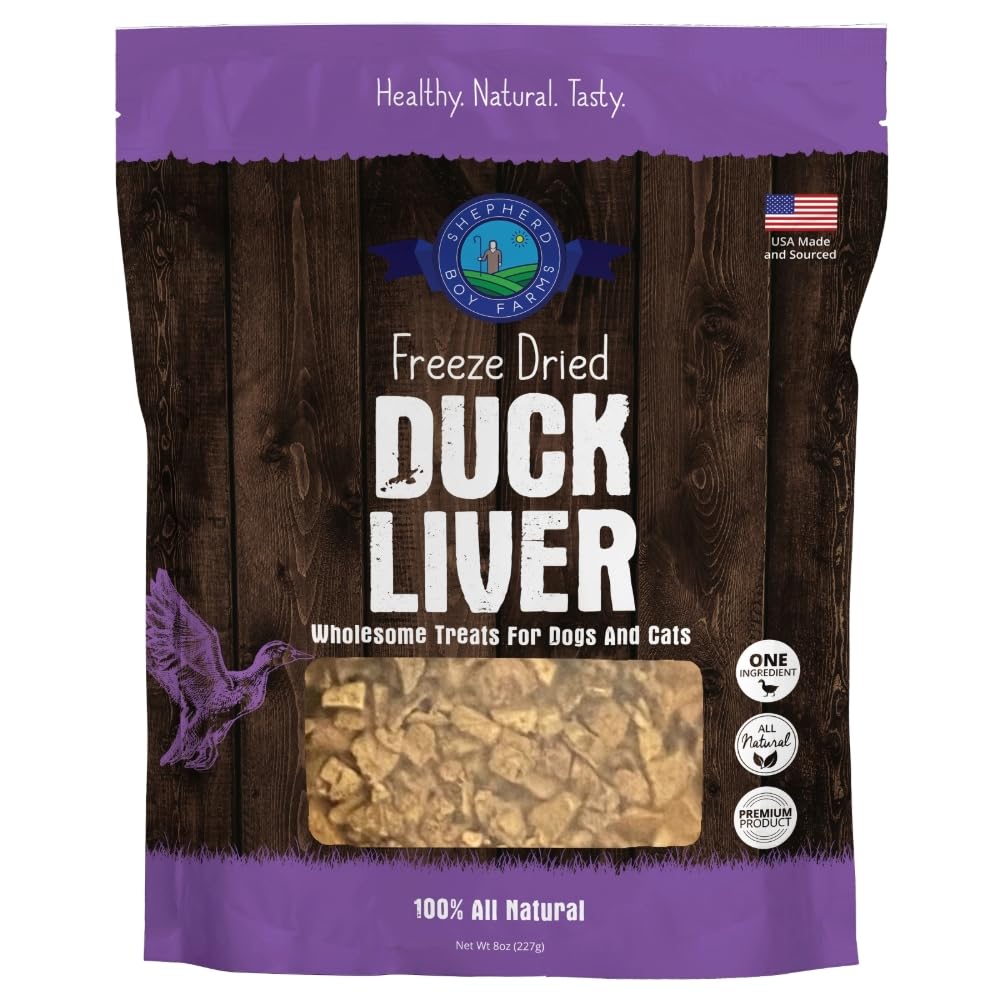 Shepherd Boy Farms Freeze Dried Dog and Cat Treats, Duck Liver, All Natural Single Ingredient Freeze-Dried Dog Treat & Snacks, Made in USA, High