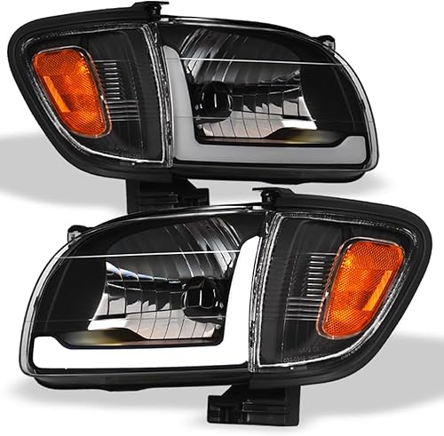 TLAPS 7422448547535 para Toyota Tacoma 2001-2004 Switchback - Barra de tira LED secuencial color negro con luces de esquina de señal reflector ámbar