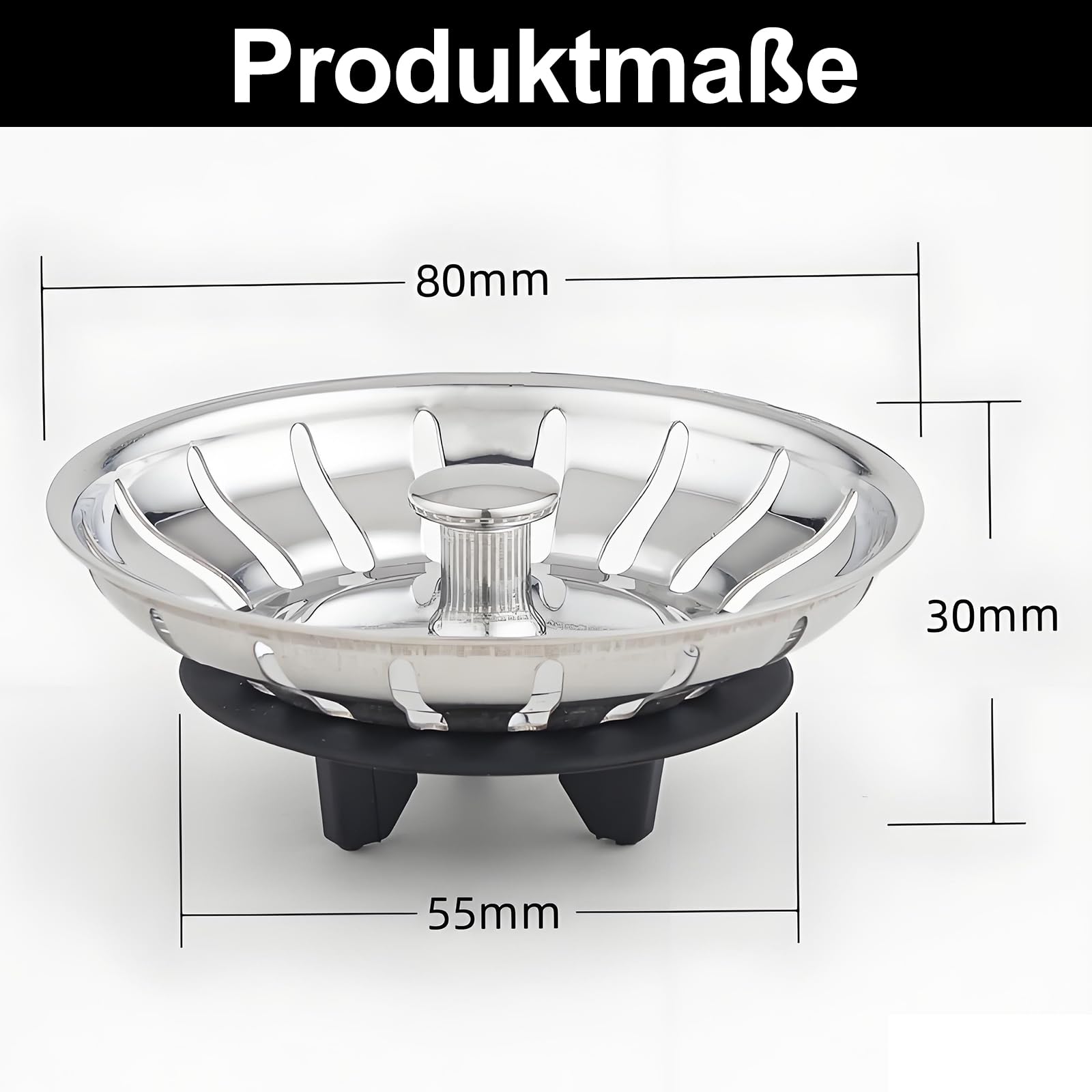 Lot de 2 paniers d'évier - Diamètre : 80 mm - Avec joint en caoutchouc à trois pieds - Compatible avec IKEA ATLANT et DOMSJÖ - Pièce de rechange pour siphon d'évier de cuisine - Type d'âge