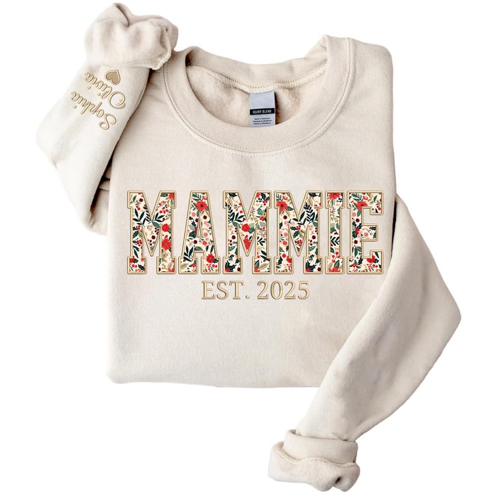 Famitrendz Custom Embroidered Floral Grandma shirt, Sweatshirt with kid Name, Mothers Day Shirt, Gift for New Mom, Mama gift