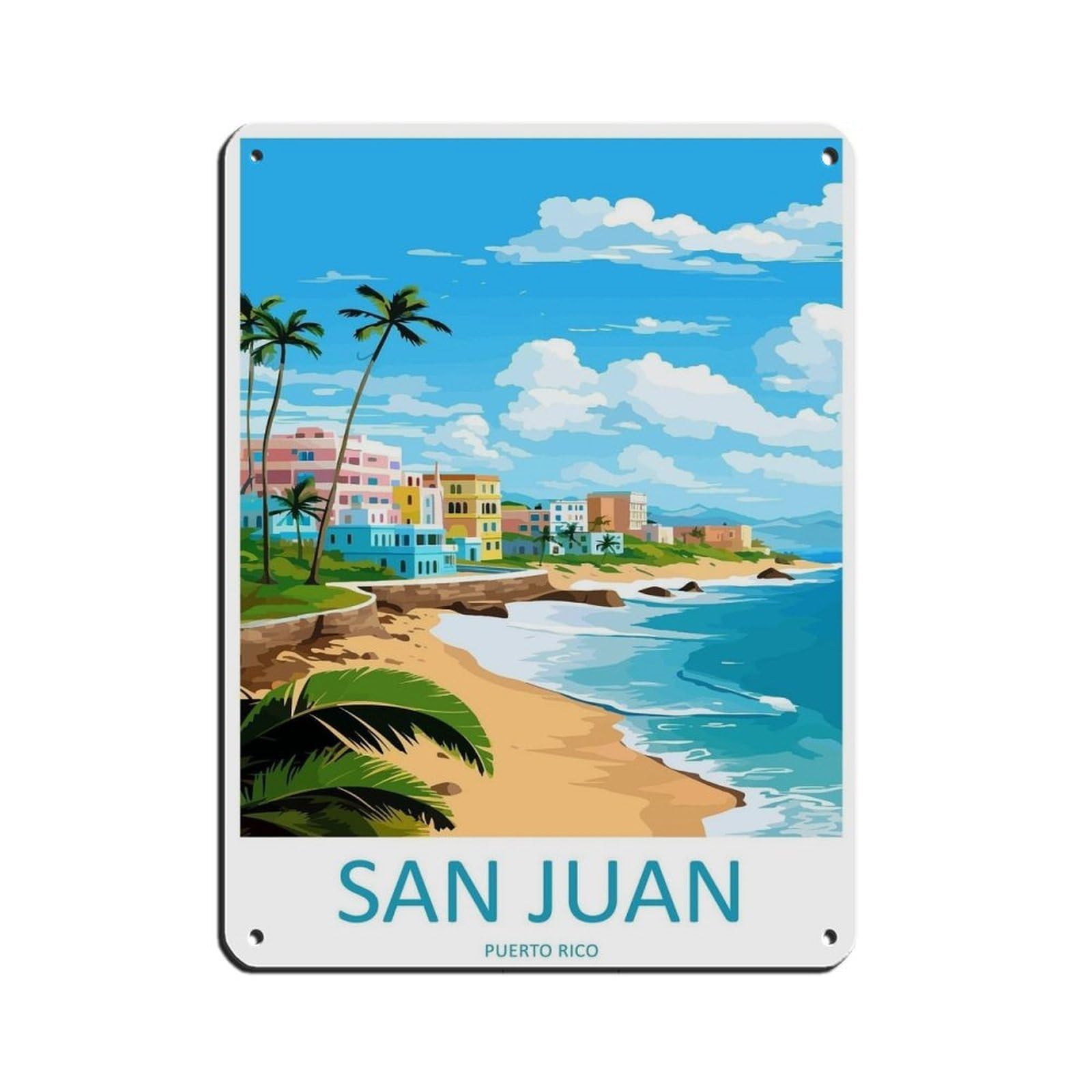 San Juan Travel Art Caribbean Travel Poster (2) Tin Sign Vintage Metal Pub Club Cafe Bar Home Wall Art Decoration Poster Retro 12x16inch(30x40cm)