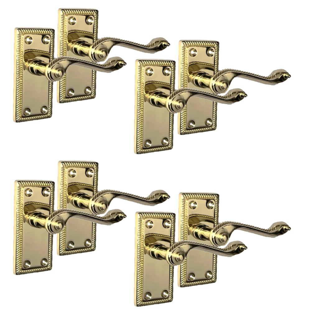 Epsom Door Handle Georgian Style Scroll Brass Door Handle Set Internal Door Handles with Tubular Latch Classic Brass-Plated Finish (1-6 Pairs) Backplate Size 108mm X 48mm (4 Pair of Handles)