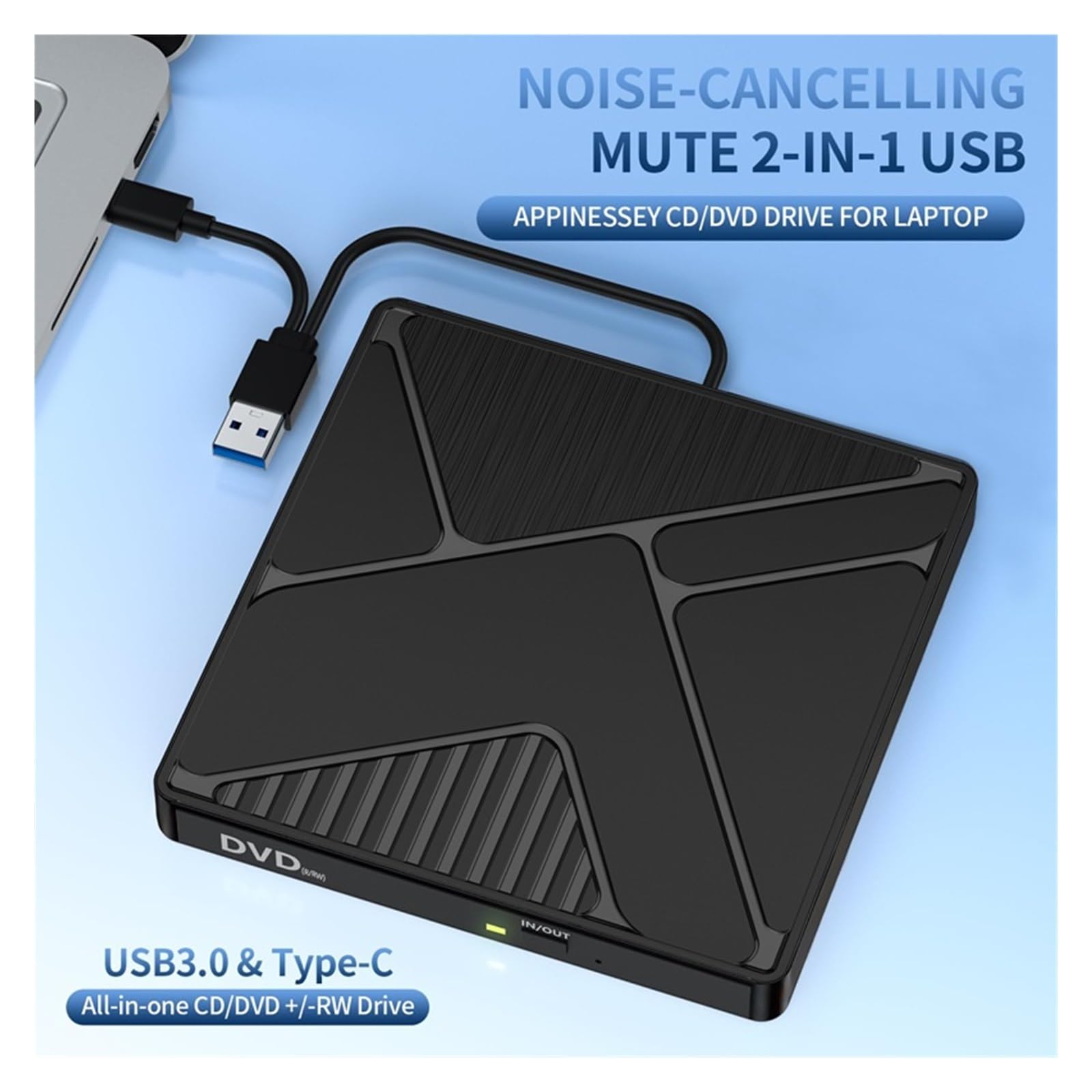Unidad Óptica Externa USB3.0 Unidad De CD Grabadora De DVD Portátil Móvil Externa Type-C(Dual Line Bilateral Optical Drive)