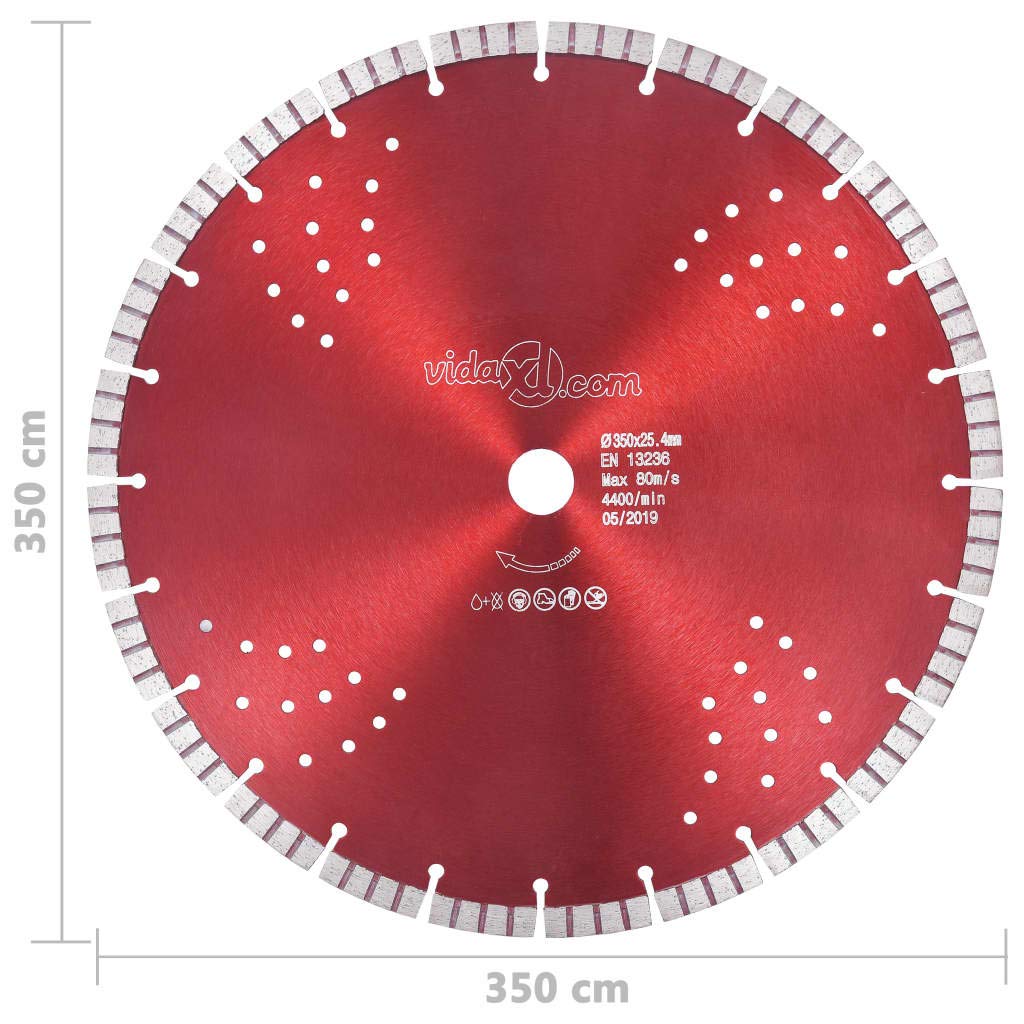 Disco da taglio diamantato, 350 mm x 25,4 mm, turbo segmento, lama diamantata per cemento, granito, mattoni, taglio a umido e a secco, disco da taglio professionale per smerigliatrice angolare