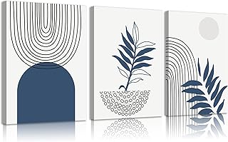 3Pcs Navy Blue Boho Canvas Wall Art Abstract Bohemian Poster Print Geome...