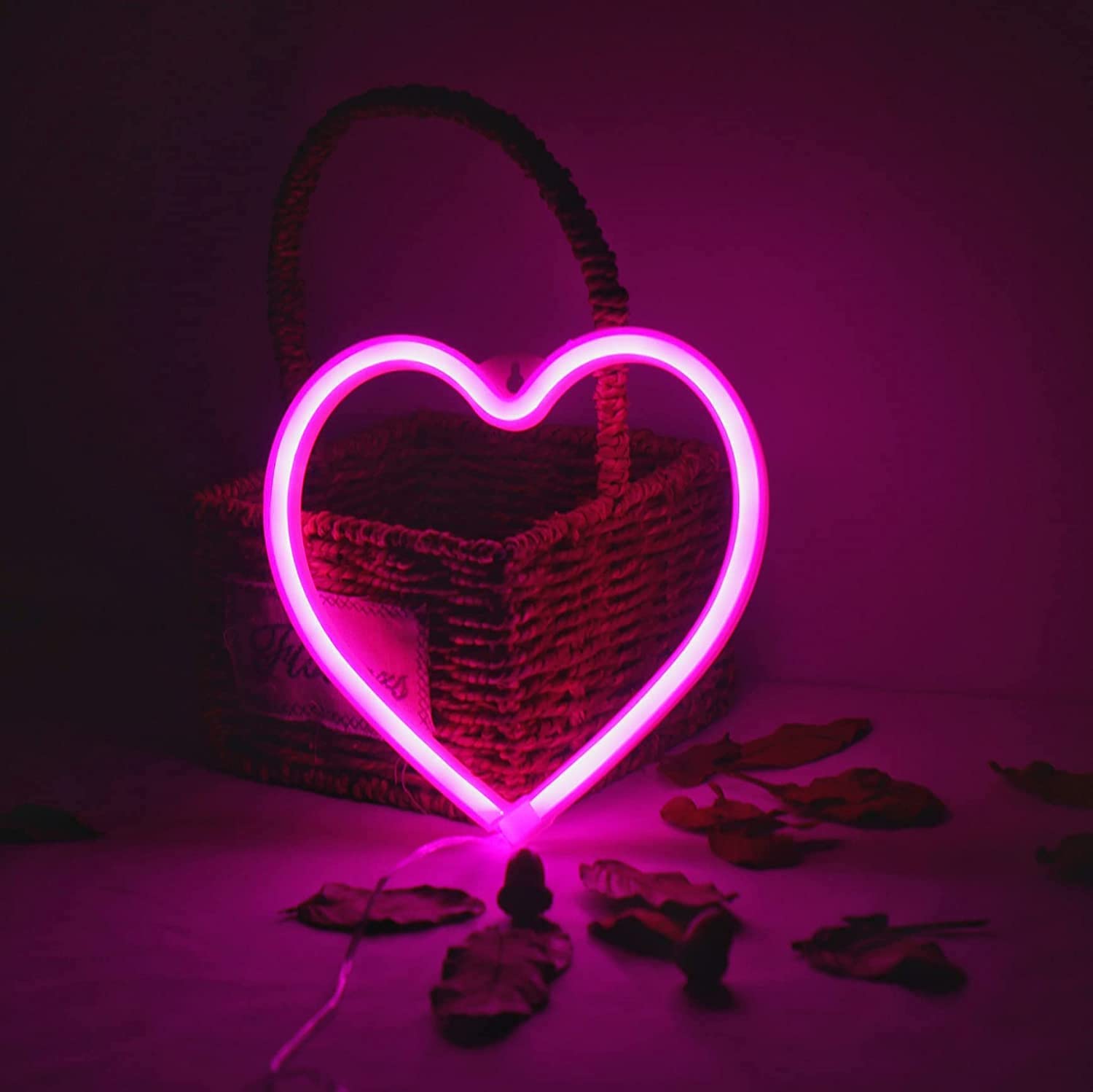ENUOLI Targa al neon a forma di cuore, rosa, a LED, per camera da letto, USB, funzionamento a batteria, luce notturna, per parete, casa, cameretta dei bambini, compleanno, feste, bar, decorazione