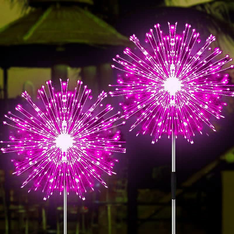 Solar Firework Lights, 2 Pack 120 LEDs 2 Lighting Modes Solar Garden Lights Outdoor Waterproof for Yard Patio Walkway Pathway Party Wedding Christmas Decorative - Pink