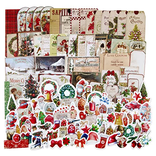 138PCS Autocollants de Noël Matériel Scrapbooking Stickers Accessoires Décoratifs Bricolage Noël Cadeau Décoration Noël Carte de Vœux Journal Plan Calendrier de l'Avent Artisanat Album Photo