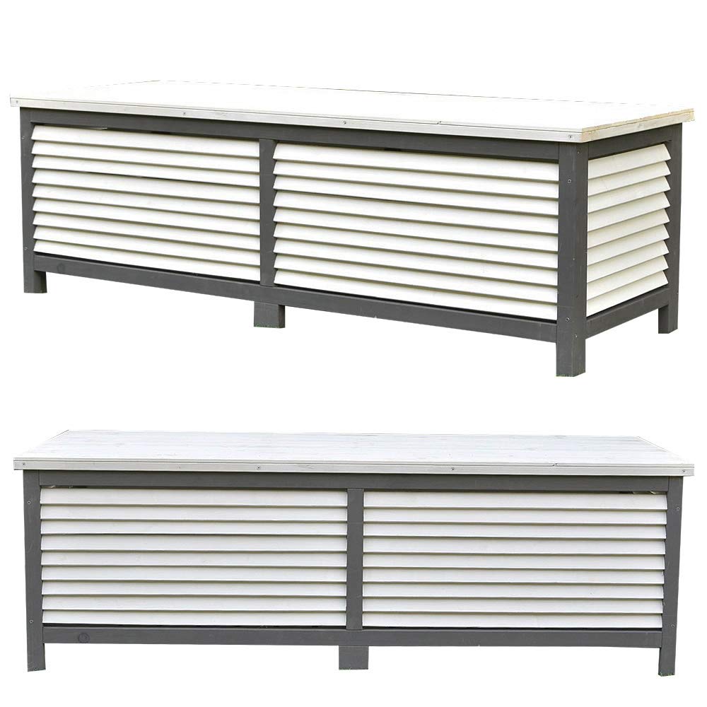 Cassapanca da Giardino Melko 46 x 140 x 52 cm Bianco/Grigio con Coperchio Pieghevole in Legno