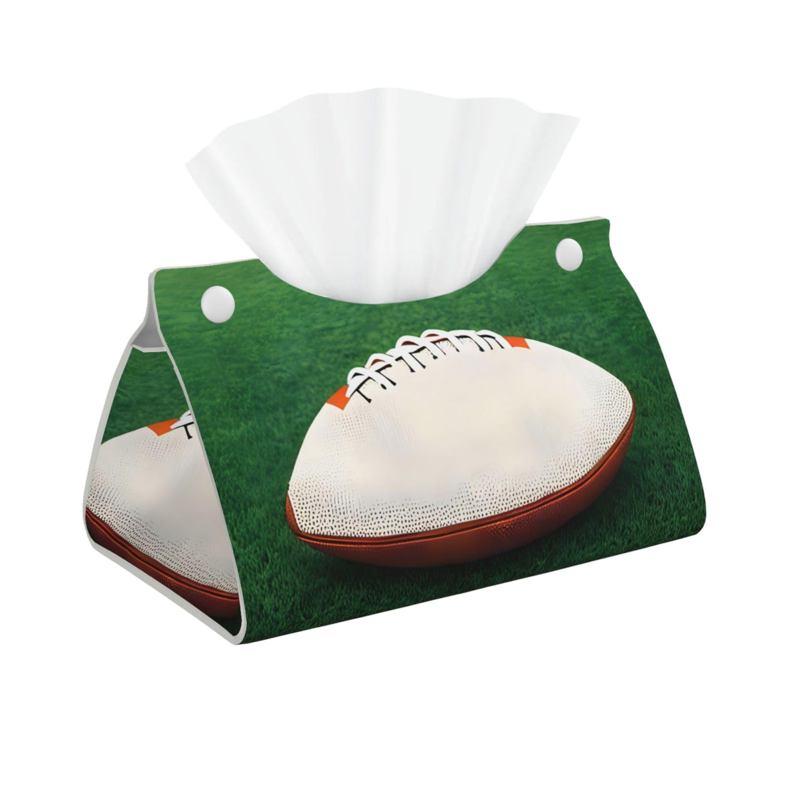 White Rugby Ball Rectangular Leather Tissue Box Cover, Folding Facial Tissue Holder Dispenser for Car