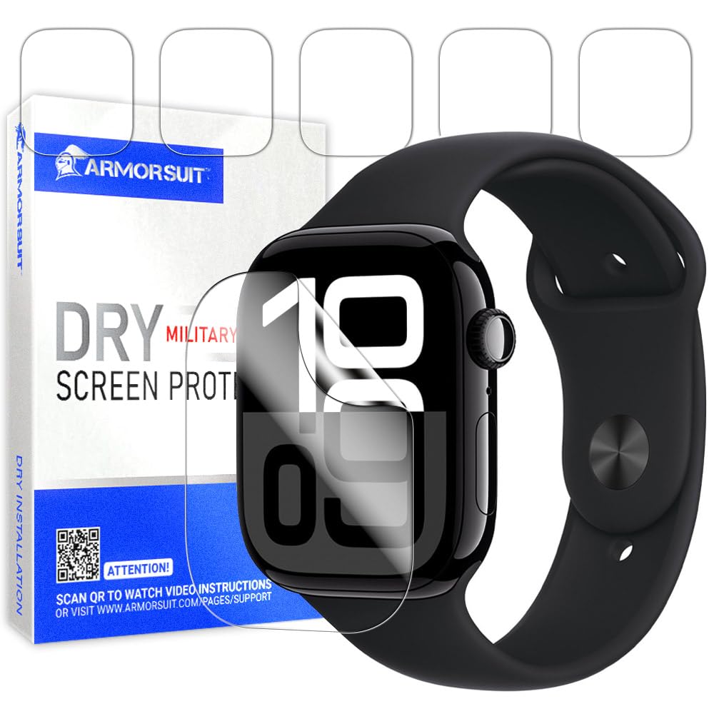 ArmorSuit 6 Pack Dry-Shield Screen Protector for Apple Watch Series 10 46mm Dry Installation Self-Repairing Flexible HD Clear TPU Film