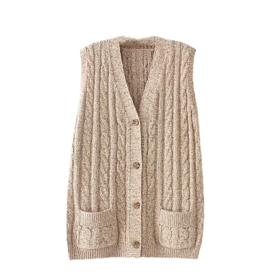 Alloaone Maglione da Donna Casual Taglie Forti, Gilet, Cardigan Lavorato A Maglia, Scollo A V, Senza Maniche, con Tasca