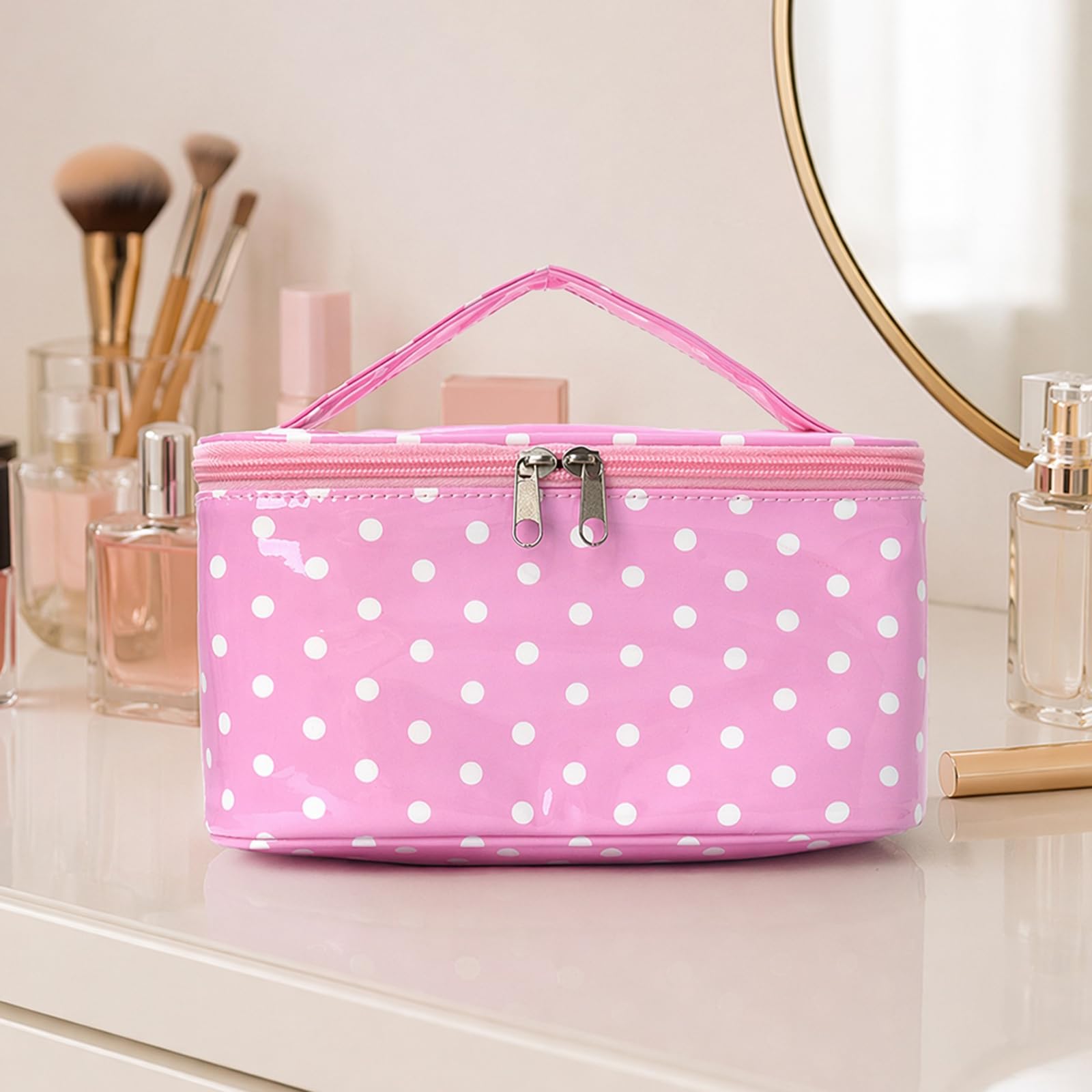 Damski PU Polka-Dot Boho Tote organizer duża pojemność (niebieski) | EcoGleam Organizer o dużej pojemności Boho Polka-Dot PU niebieski; 5 torebek do przechowywania w zestawie; poliuretan;
