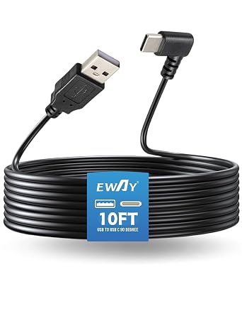 EWAY USB C Dash Cam Power Cord 9.8FT/3M, USB-A 2.0 to 90 Degree Type-C Cable REQUIRES 2.5A Input, USBC Replacement Power Supply for Front Rear View Mirror Dashcam Dashboard Recorder Recording Camera