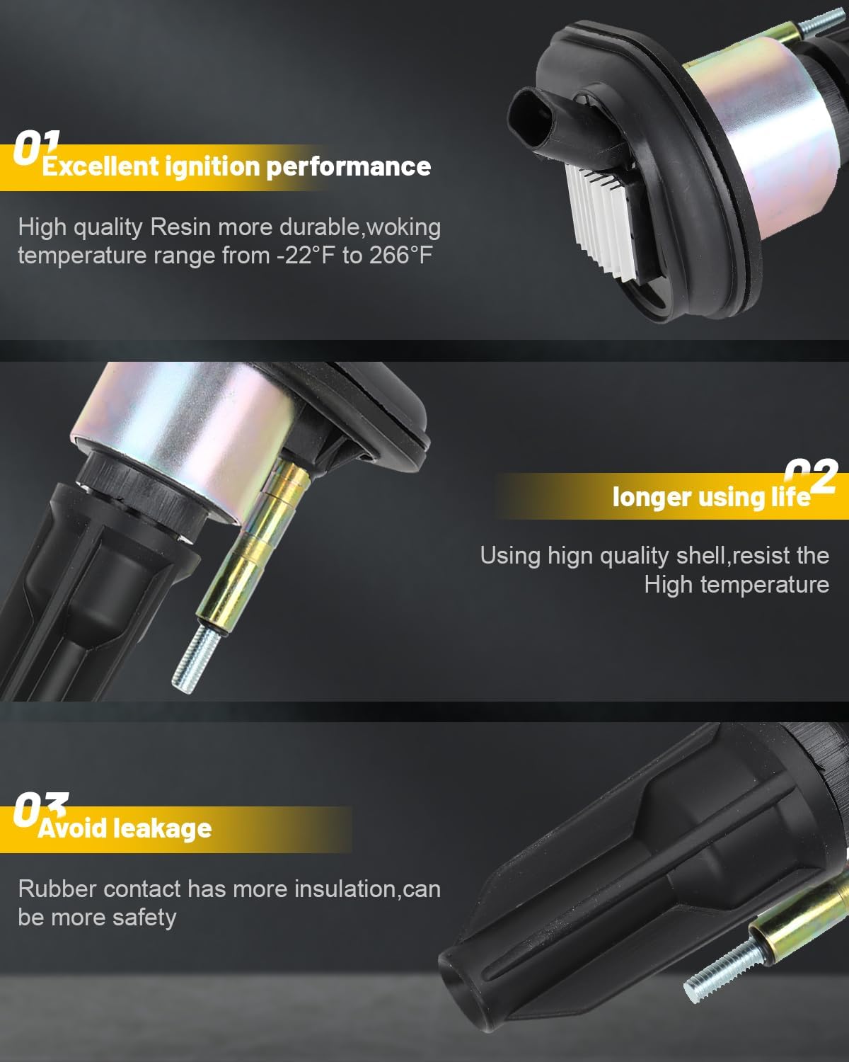 OCPTY Ignition Coils 2003-2008 for Isuzu Ascender 4.2L/L6,2004-2006 for Chevrolet Colorado 2.8L/L4,2004-2006 for GMC Canyon 2.8L/L4 3-Pins UF303 4 Ignition Coils with 4 Iridium Spark Plugs PCS