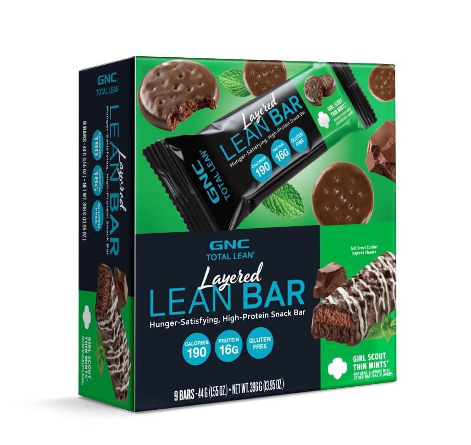 GNC Total Lean Layered Lean Bar | Hunger Satisfying - High Protein Snack Bar | Girl Scout Thin Mints - 9 Bars, 1.0 pounds