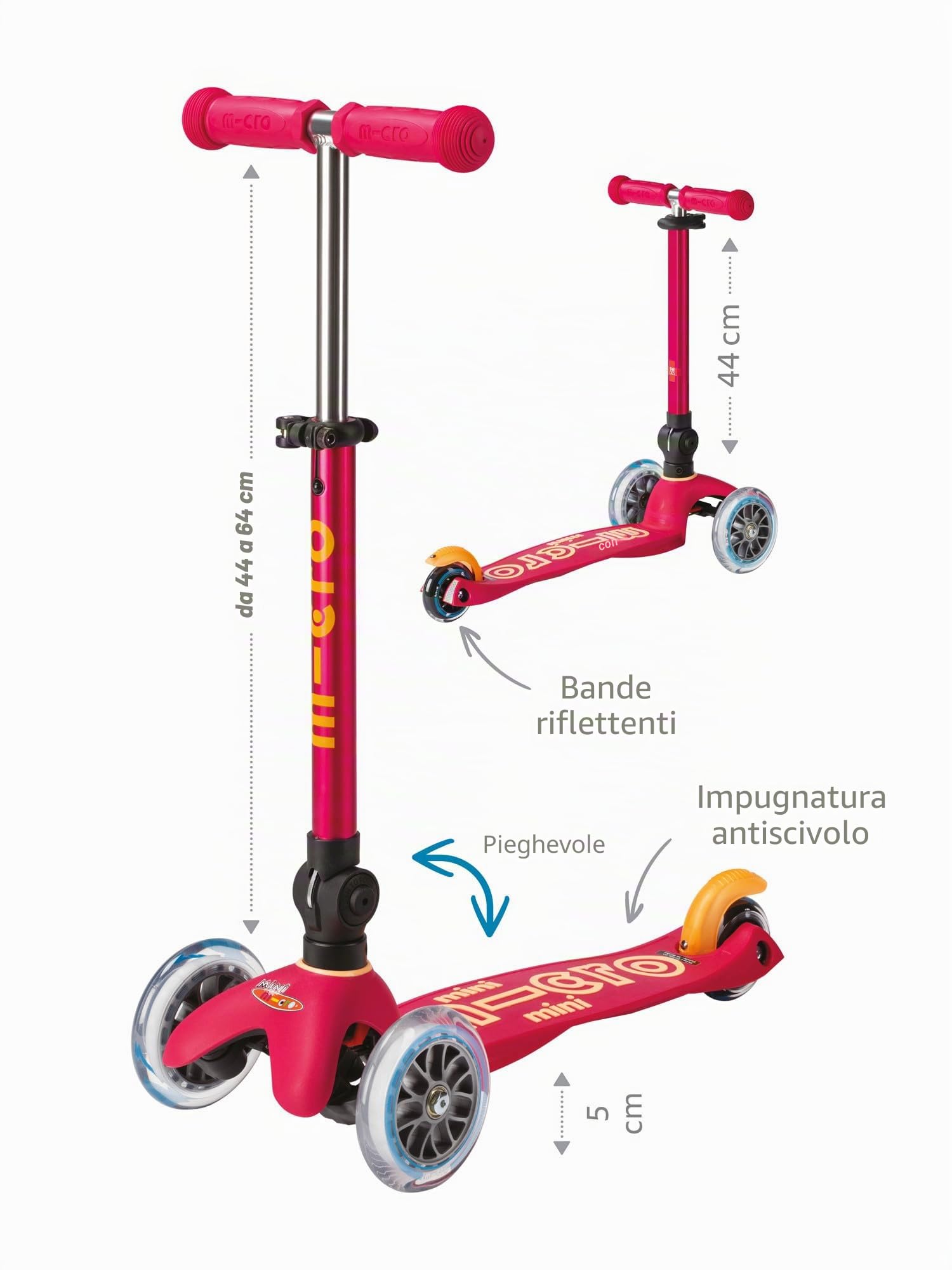 Micro Mini Micro Deluxe - Monopattino per bambini a LED, manubrio regolabile, ruote luminose, pieghevole, 2-5 anni, ragazzi e ragazze