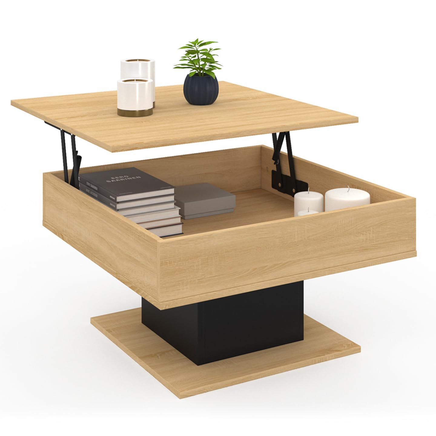 IDMarket - Table Basse Plateau relevable Eden carrée Bois et Noir