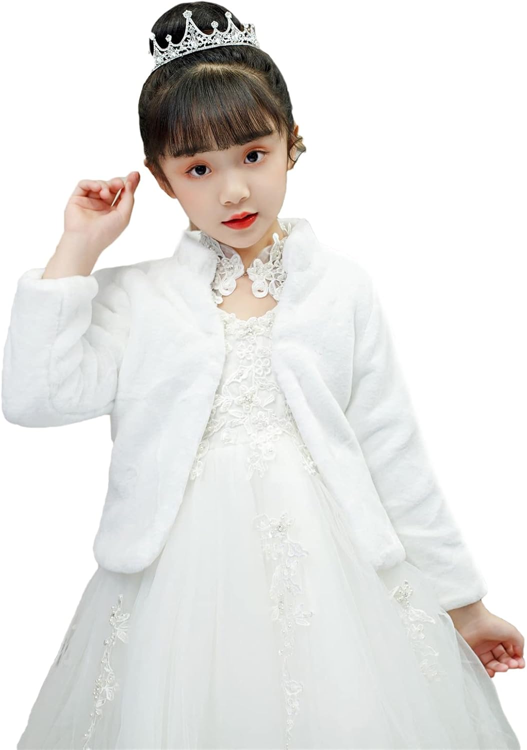 Icegrey Girls Princess Faux Fur Winter Wraps Shawl Kids Bolero Cardigan Dress Coat Wedding Party Dress Up