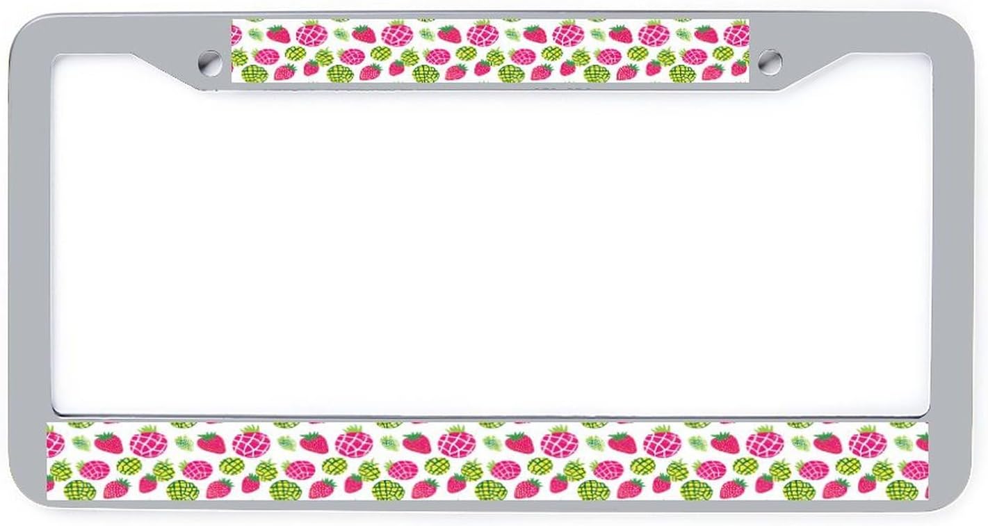 Fruit Strawberry Pineapple License Plate Frame Silver/Black Decorative Aluminum Car Tag Holder Auto Sign Accessories Cover