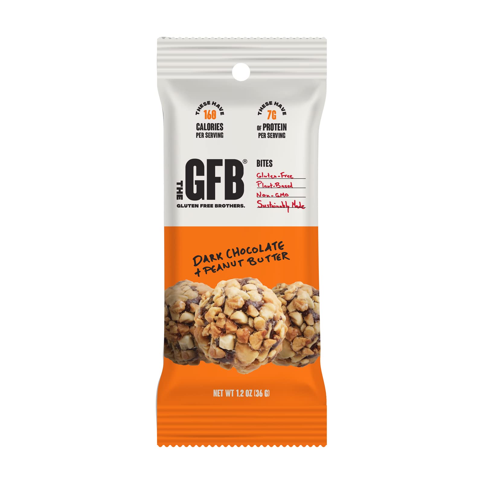 The GFB Gluten Free Brothers, Single Serve Gluten Free Protein Bites, Dark Chocolate Peanut Butter – Dairy Free, Soy Free, Vegan Snack - 1.2 Ounce (Pack of 10)