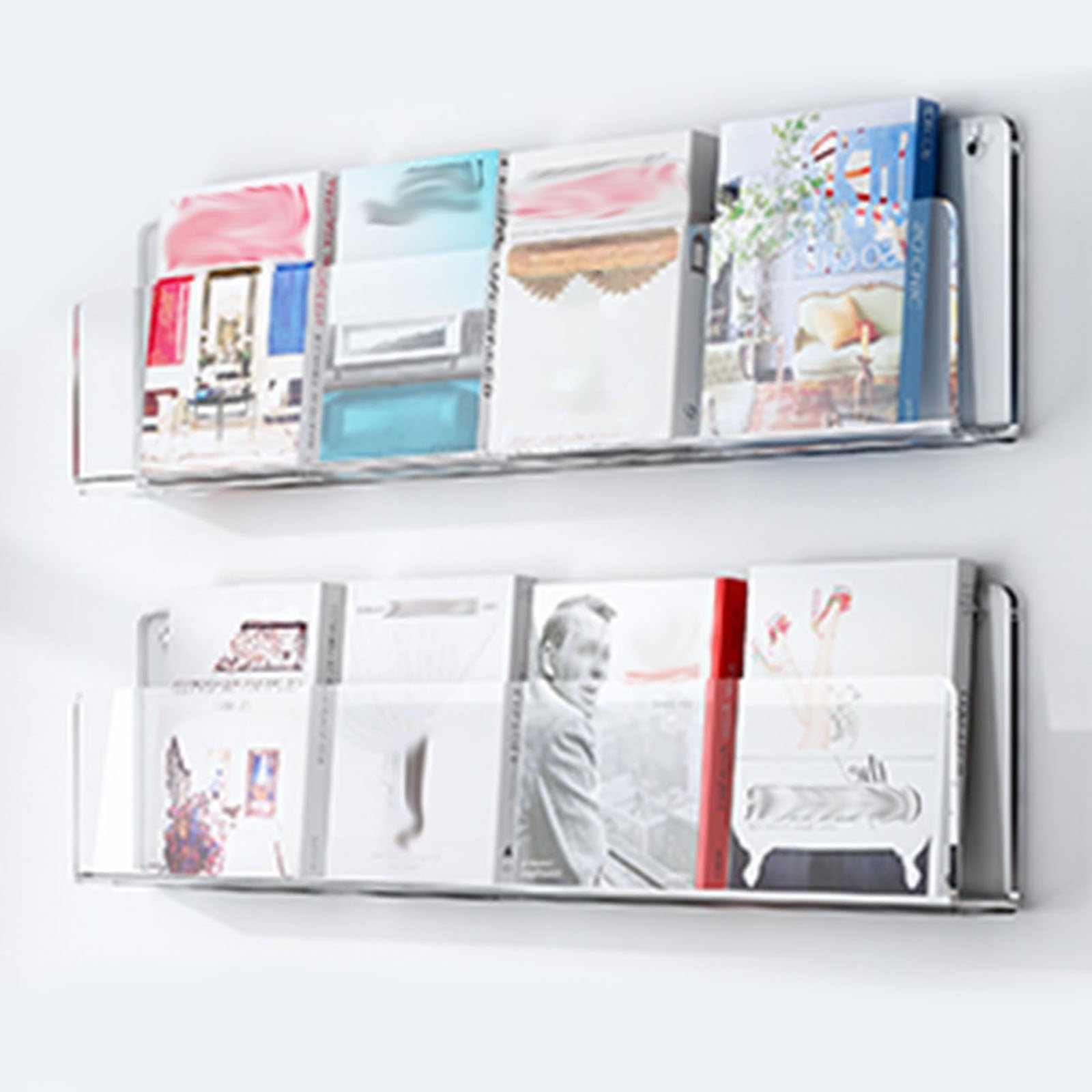 Fhslkxim 2 Pack Clear Clear Acrylic Wall-Mounted Magazine Holder - Stylish Literature Display Stand For Home Office, Versatile Brochure Rack For Books, Comics, Catalogs & Records - Space-Savin,,W 100Cm/39.4In