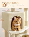 Feandrea Cat Tree Tower, 151 cm, 2 Perches, Hammock, Beige | Multi-Level Cat Condo with 5 Scratching Posts, 2 Caves, 2 Pompoms, UPCT192M01V1