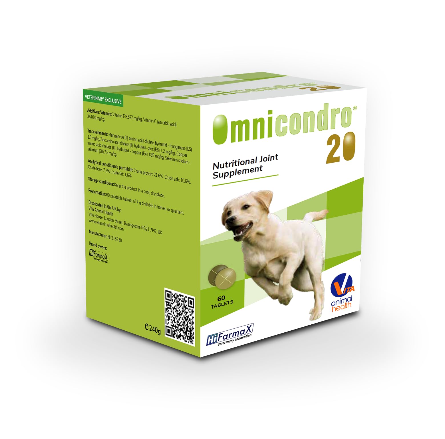VITA ANIMAL HEALTH - Omnicondro 20 (60 Tablets), Complete Joint Support For All Dogs, Fast Acting Supplements, Supporting Joints Through Growth And Old Age, Supports Natural Anti-Inflammatory Systems
