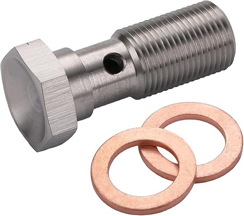 Miniatura 9 de M10x1.25 Adaptador de montaje de freno de tornillo banjo métrico de acero inoxidable de 0.787 in de largo con arandelas de cobre
