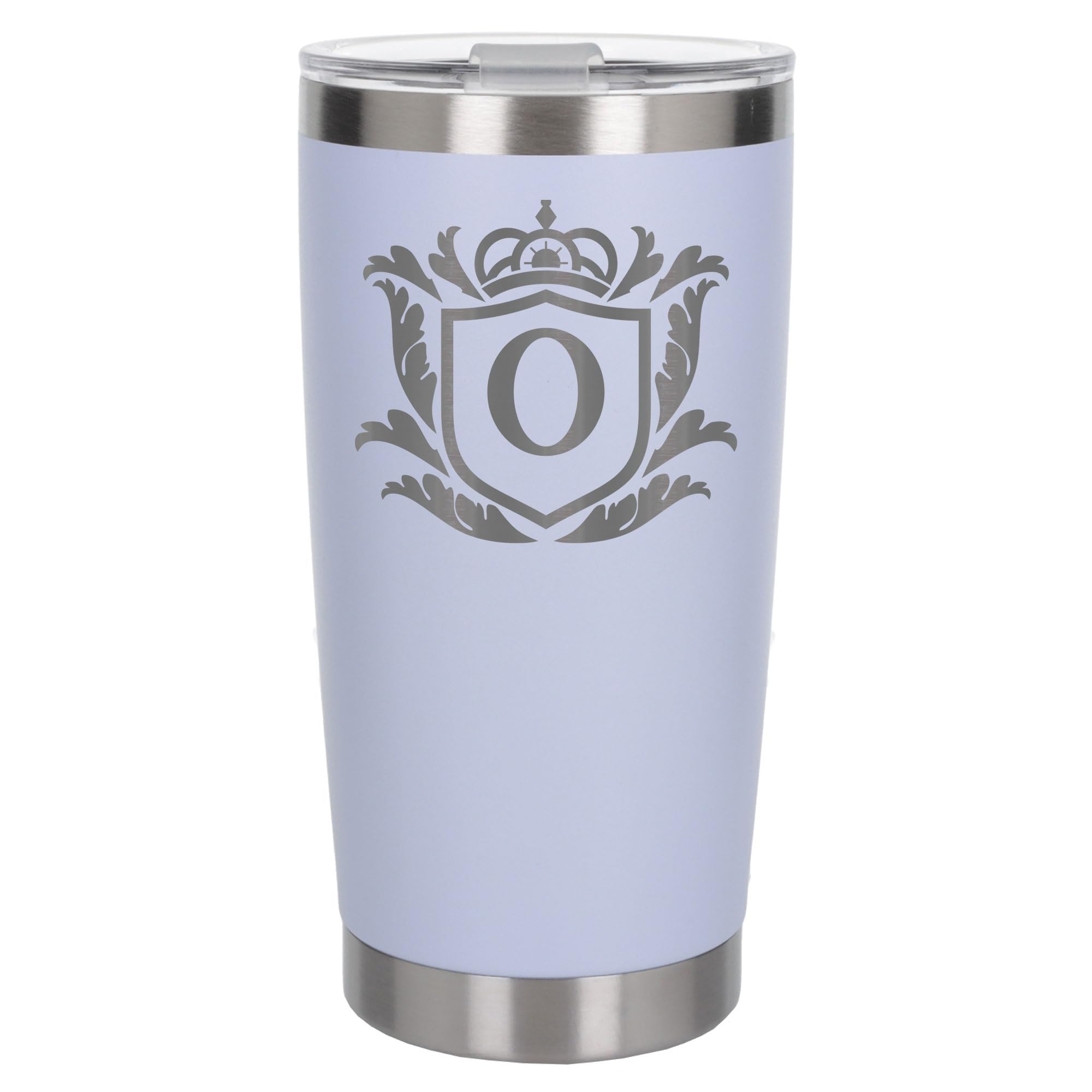 Customised Gifts 500ml Engraved Shield Initial Monogram Insulated Personalised White Travel Mug for Men and Women - Personalised Initial Coffee Travel Mug for Hot and Cold Beverages, Letter O