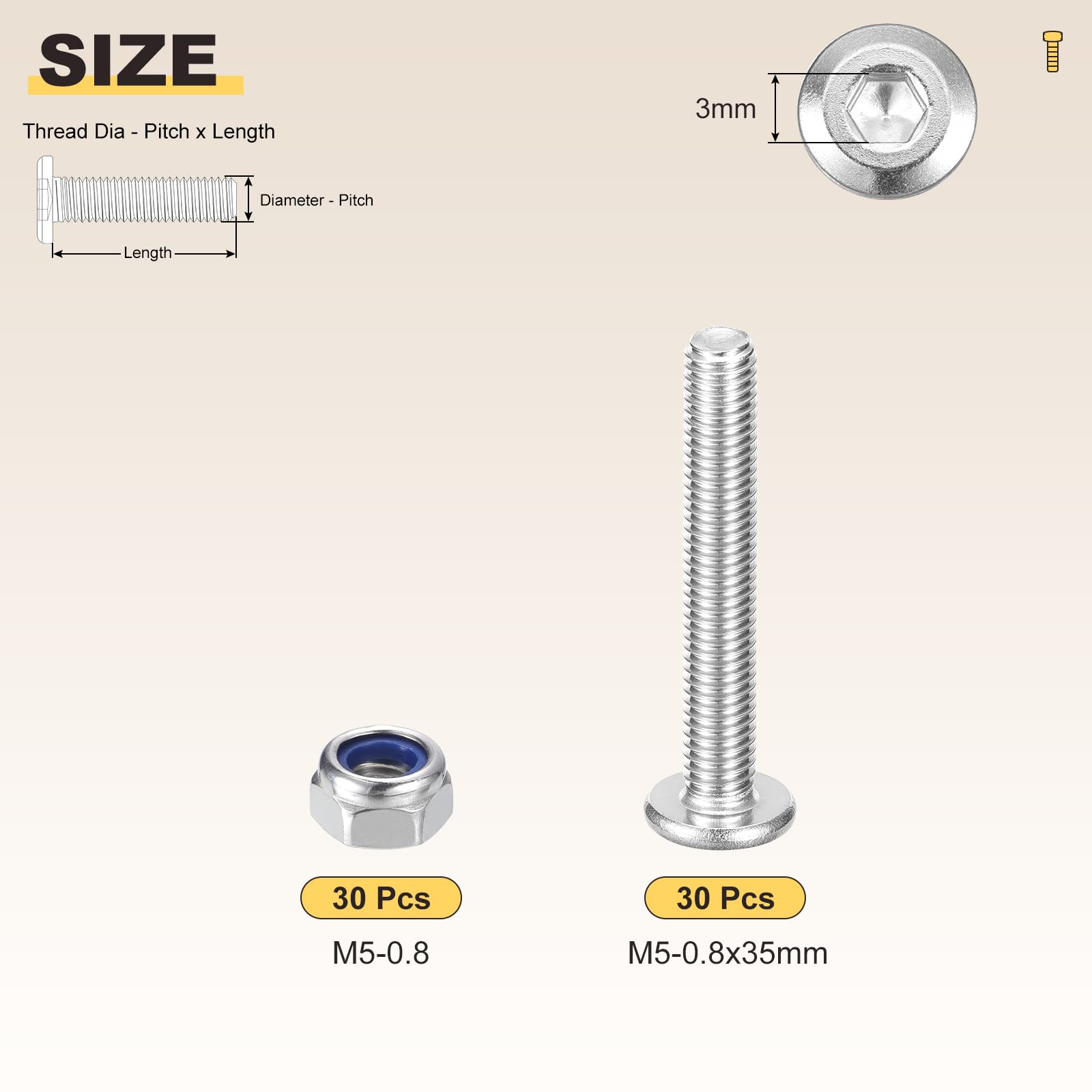 METALLIXITY Crib Screws Replacement Set(M5-0.8x35) 60Pcs, Silver Tone, 304 Stainless Steel Hex Socket Furniture Bolts Screws - Image 2