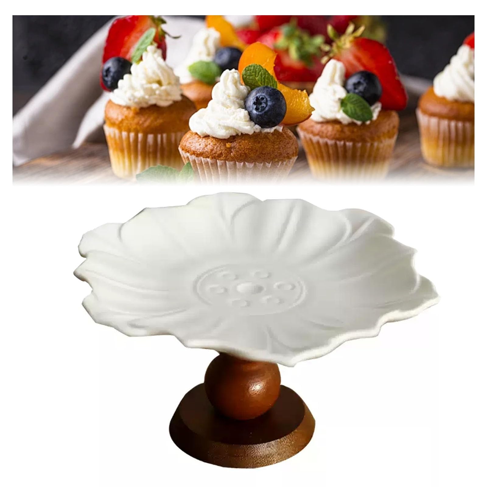 Round Ceramic Cake Stand with Base, Stable Cake Stand, Fruit Plate Dessert Display Stand Decorate for Family and Party(Brown)