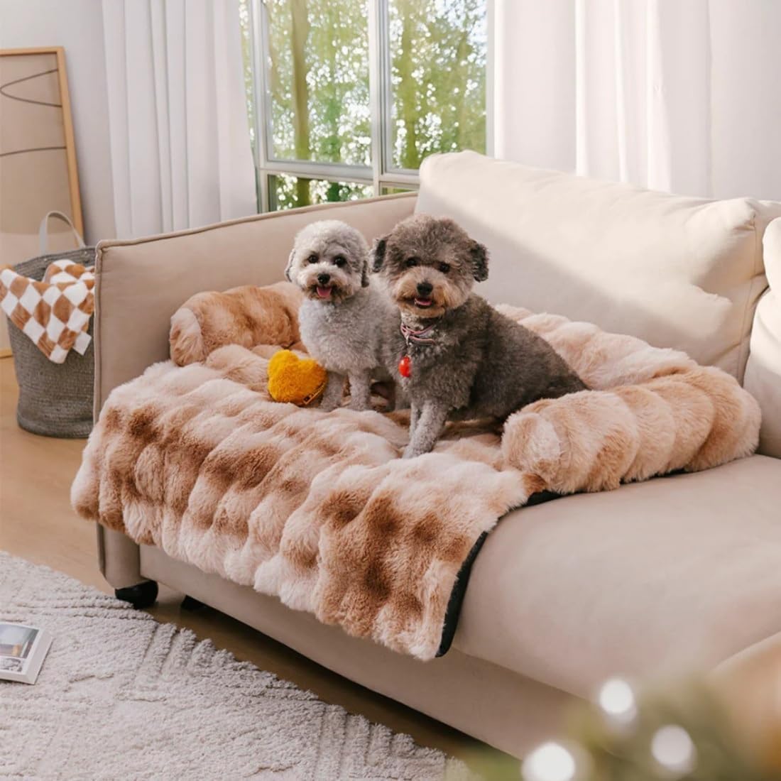 Luxuriöses Cozy Kuscheliges Hundebett Sofabett, Weich Hundebett Auto mit Erhöhte Ränder, Hundedecke Couch Wärme Couchbezug, waschbar,Rutschfeste Unterseitefür Sofa Boden Auto (A,L(95 x 85 x 16 cm))